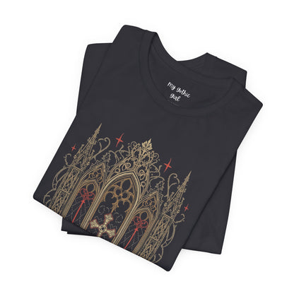 Gothic Cathedral Skull Tee — Dark Floral Skull T-Shirt