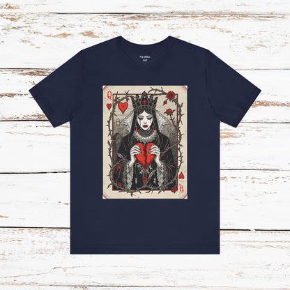 Queen of Hearts Playing Card T-Shirt — Gothic Rose Broken Heart Graphic Tee