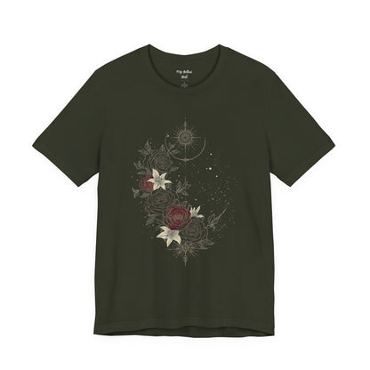 “Dark Floral Moon & Ornamental Geometry” T-Shirt Dark Floral Moon Ornamental Geometry Unisex Jersey Short Sleeve Tee