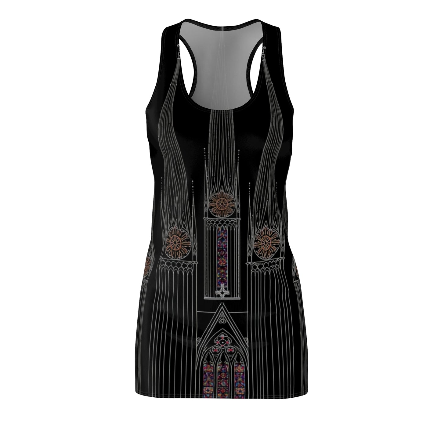 Gothic Cathedral Racerback Dress — Stained Glass Black AOP