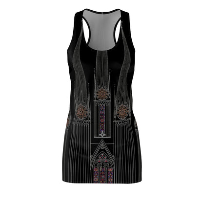 Gothic Cathedral Racerback Dress — Stained Glass Black AOP