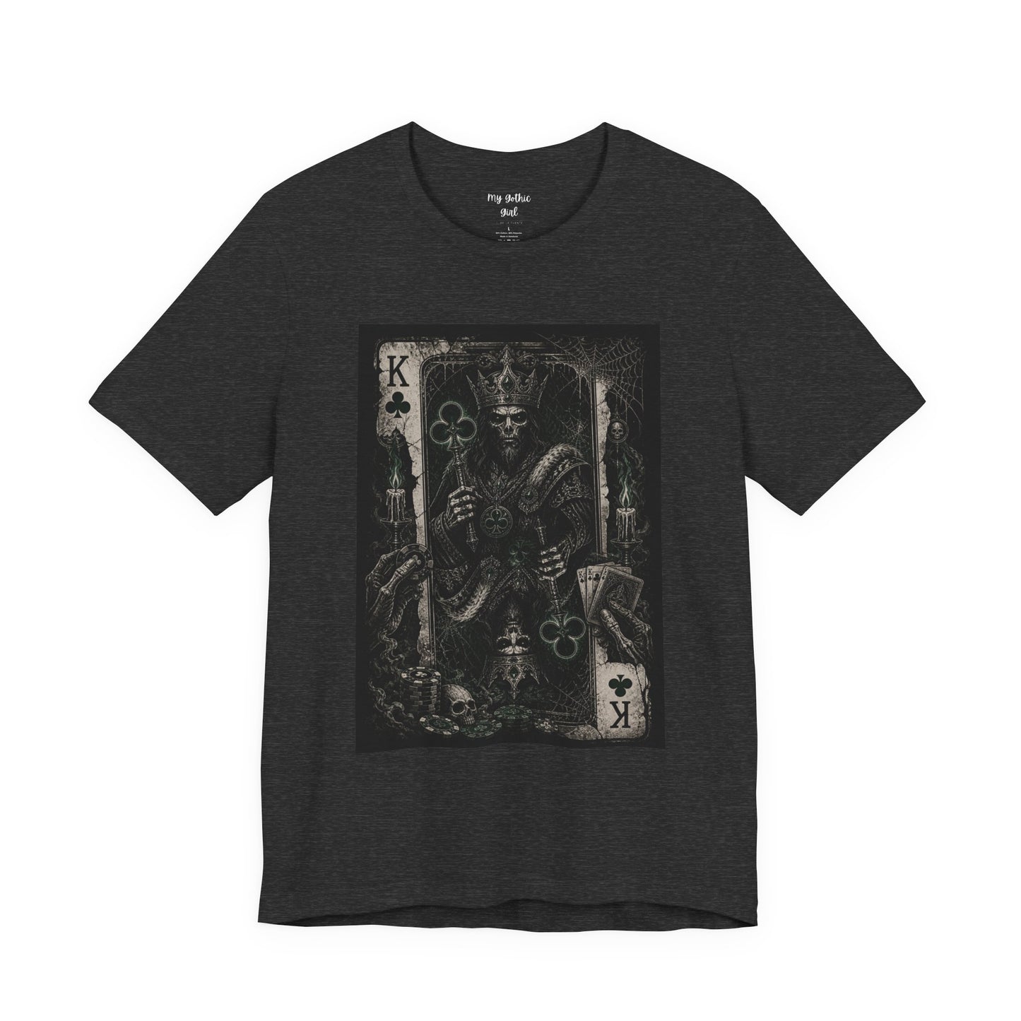 King of Clubs Gothic Playing Card Tee — Dark Skull Poker Graphic T-Shirt