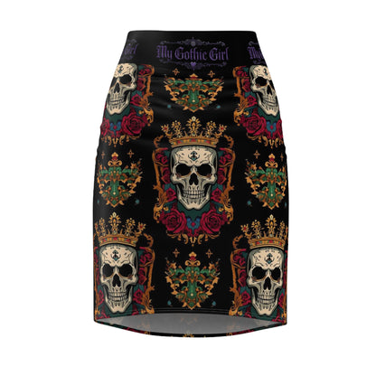 Gothic Skull Crown Pencil Skirt — “My Gothic Girl” Floral Day of the Dead Design