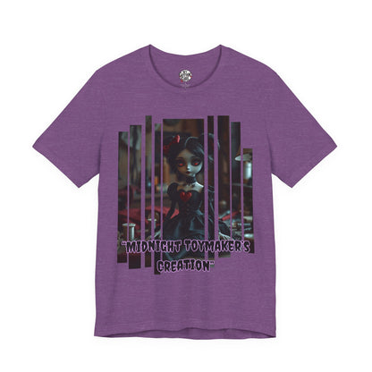“Midnight Toy-maker's Creation” —hand-stitched Gothic doll Graphic T-Shirt – Alt Aesthetic Poetic Goth Street-wear