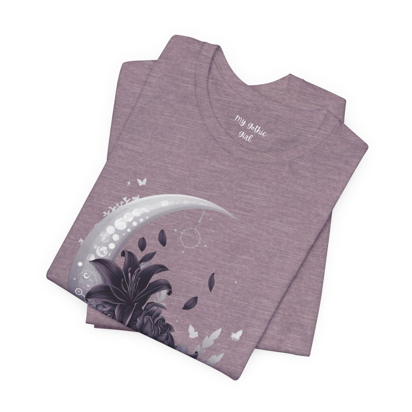 “Moonlit Bouquet & Sacred Soft Goth Symbol” Moonlit Bouquet Unisex Tee - Soft Goth Symbol Floral Design