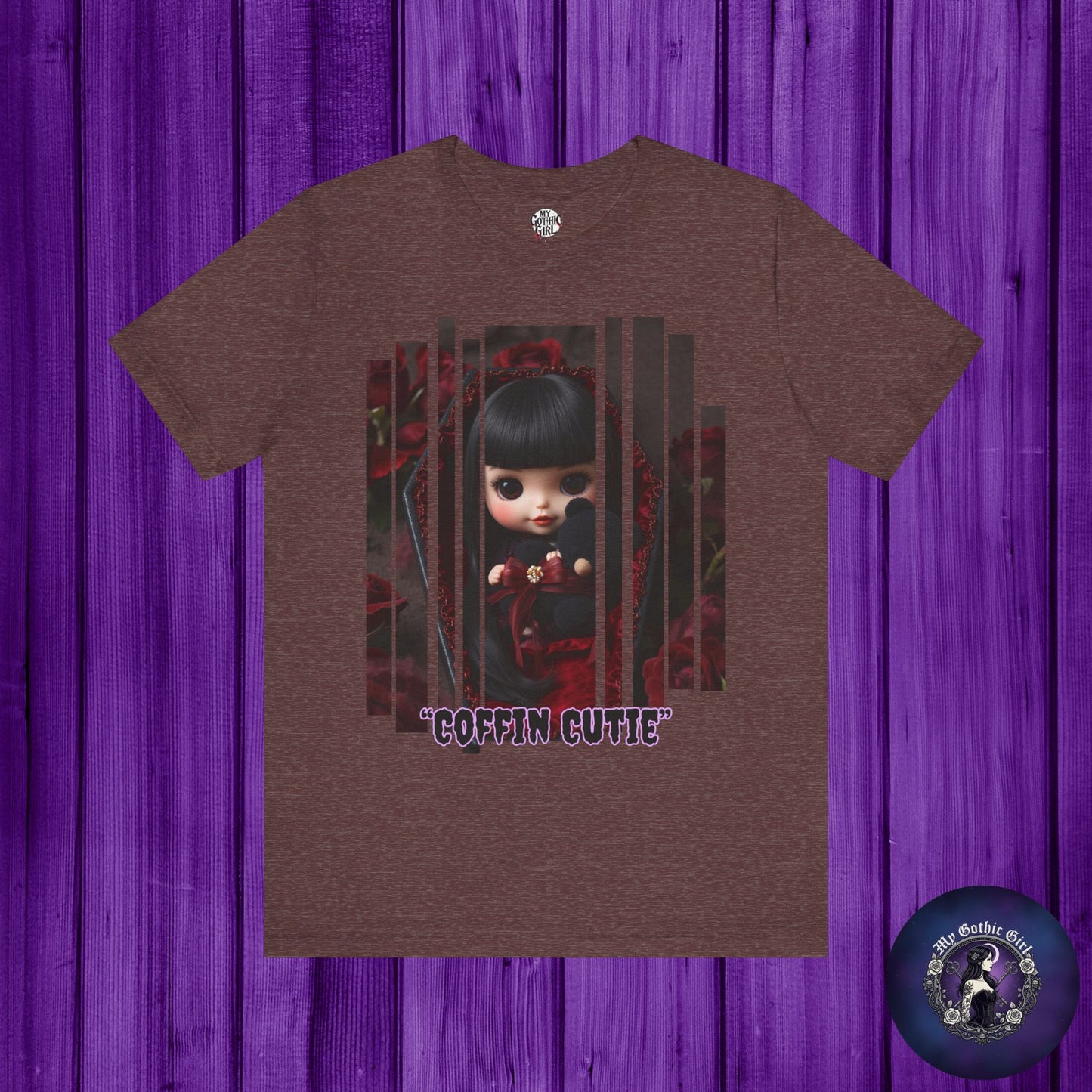 “Coffin Cutie” — cute Gothic doll peeking out from a small coffin Graphic T-Shirt – Alt Aesthetic Poetic Goth Street-wear