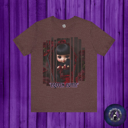 “Coffin Cutie” — cute Gothic doll peeking out from a small coffin Graphic T-Shirt – Alt Aesthetic Poetic Goth Street-wear