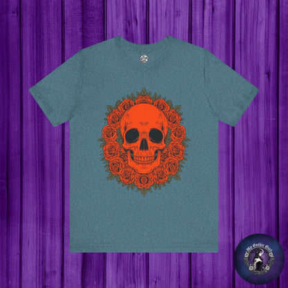 "ORANGE SKULL & ROSES"  Gothic Graphic T-Shirt – Alt Aesthetic Poetic Goth Streetwear