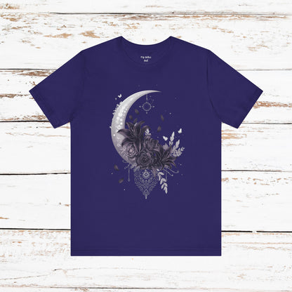 “Moonlit Bouquet & Sacred Soft Goth Symbol” Moonlit Bouquet Unisex Tee - Soft Goth Symbol Floral Design