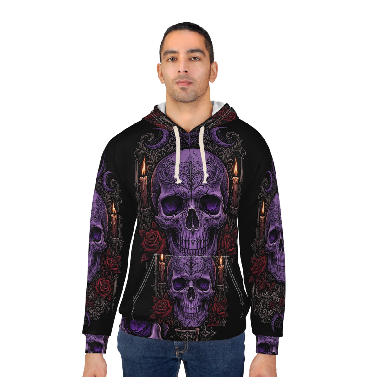 Candle & Roses Skull All-Over-Print Hoodie — 'My Gothic Girl' Gothic Hooded Sweatshirt