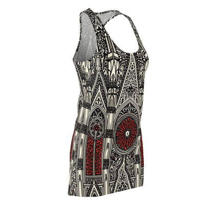 Gothic Stained-Glass Racerback Dress — Red Rose Cathedral Print