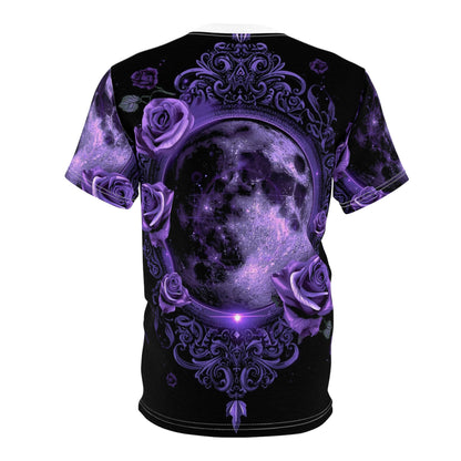 Purple Moon & Roses Tee — Gothic Floral Moonlight All-Over Print Shirt