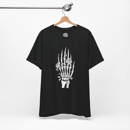 White Roses and Skeleton Hand  Gothic Graphic T-Shirt – Alt Aesthetic Poetic Goth Streetwear