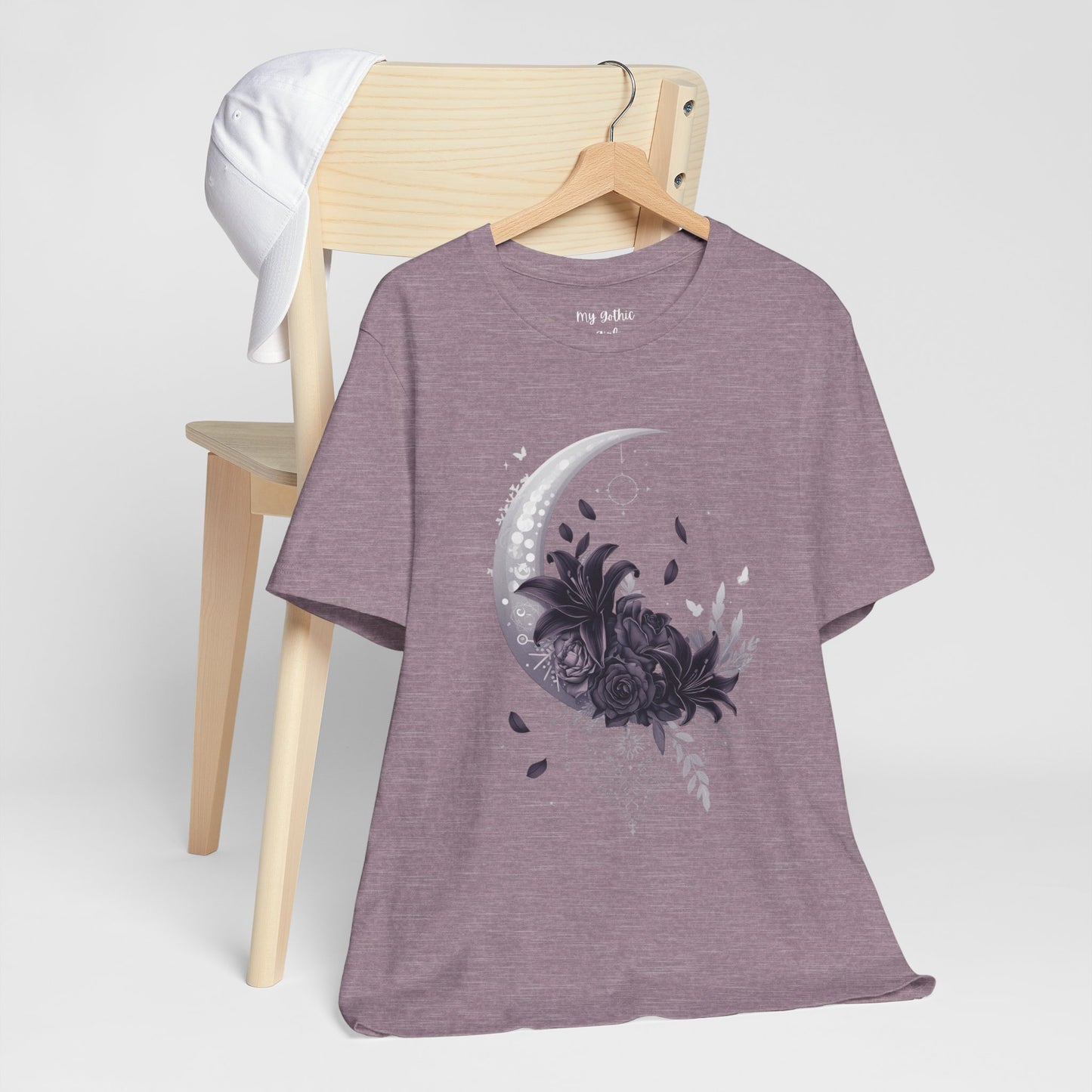 “Moonlit Bouquet & Sacred Soft Goth Symbol” Moonlit Bouquet Unisex Tee - Soft Goth Symbol Floral Design
