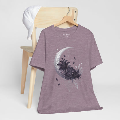 “Moonlit Bouquet & Sacred Soft Goth Symbol” Moonlit Bouquet Unisex Tee - Soft Goth Symbol Floral Design