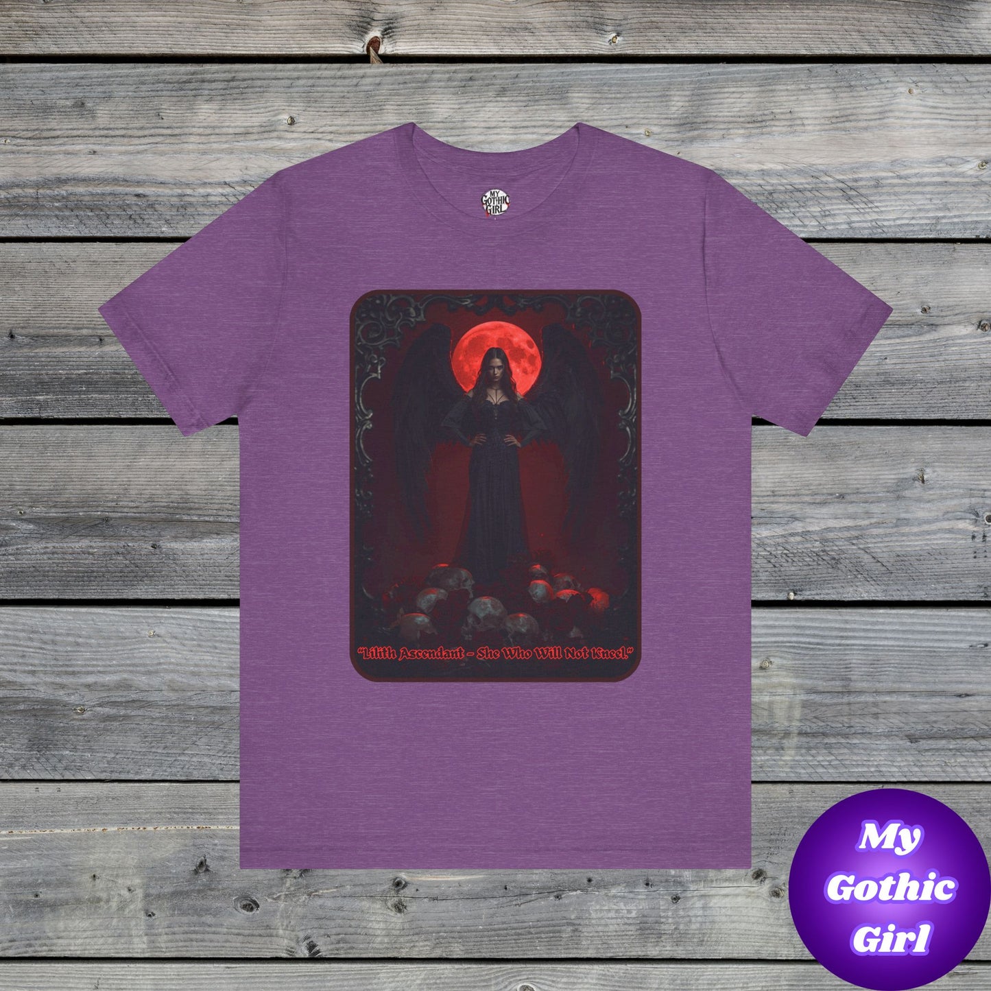 “Lilith Ascendant — She Who Will Not Kneel.” Graphic T-Shirt – Alt Aesthetic Poetic Goth Street-wear
