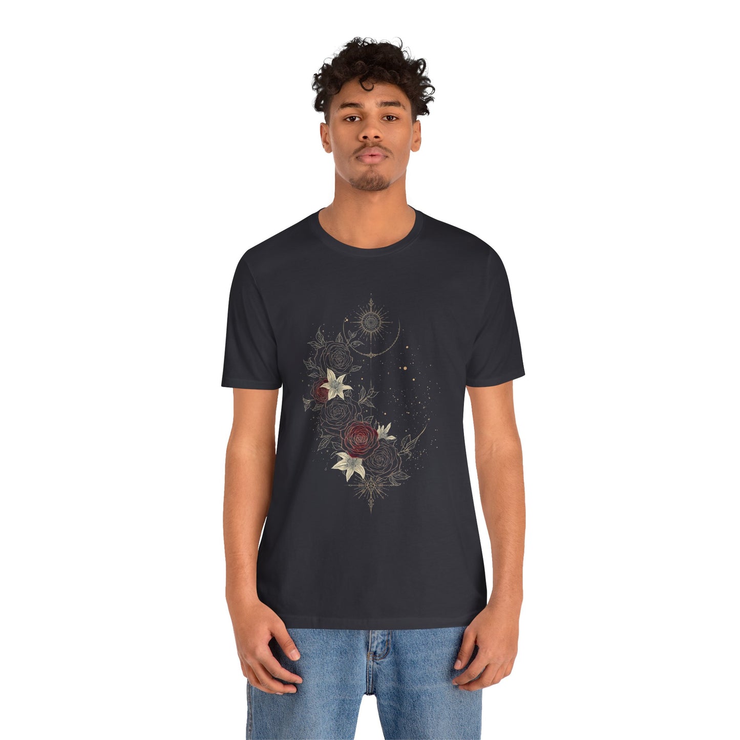 “Dark Floral Moon & Ornamental Geometry” T-Shirt Dark Floral Moon Ornamental Geometry Unisex Jersey Short Sleeve Tee