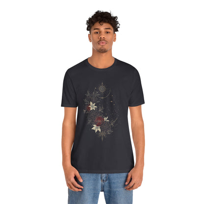 “Dark Floral Moon & Ornamental Geometry” T-Shirt Dark Floral Moon Ornamental Geometry Unisex Jersey Short Sleeve Tee