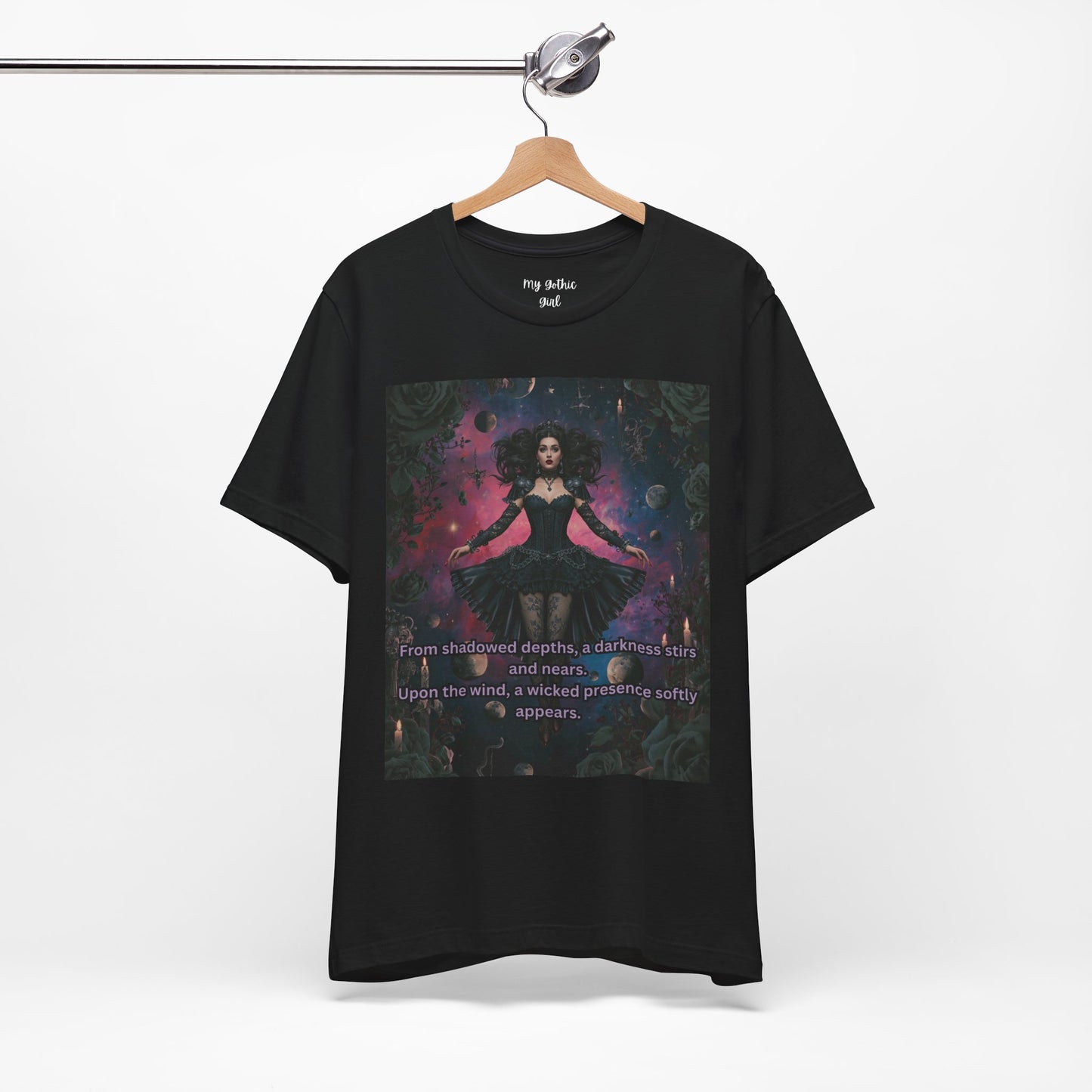 Gothic Sorceress Tee — "From shadowed depths..." Dark Fantasy Graphic T-Shirt