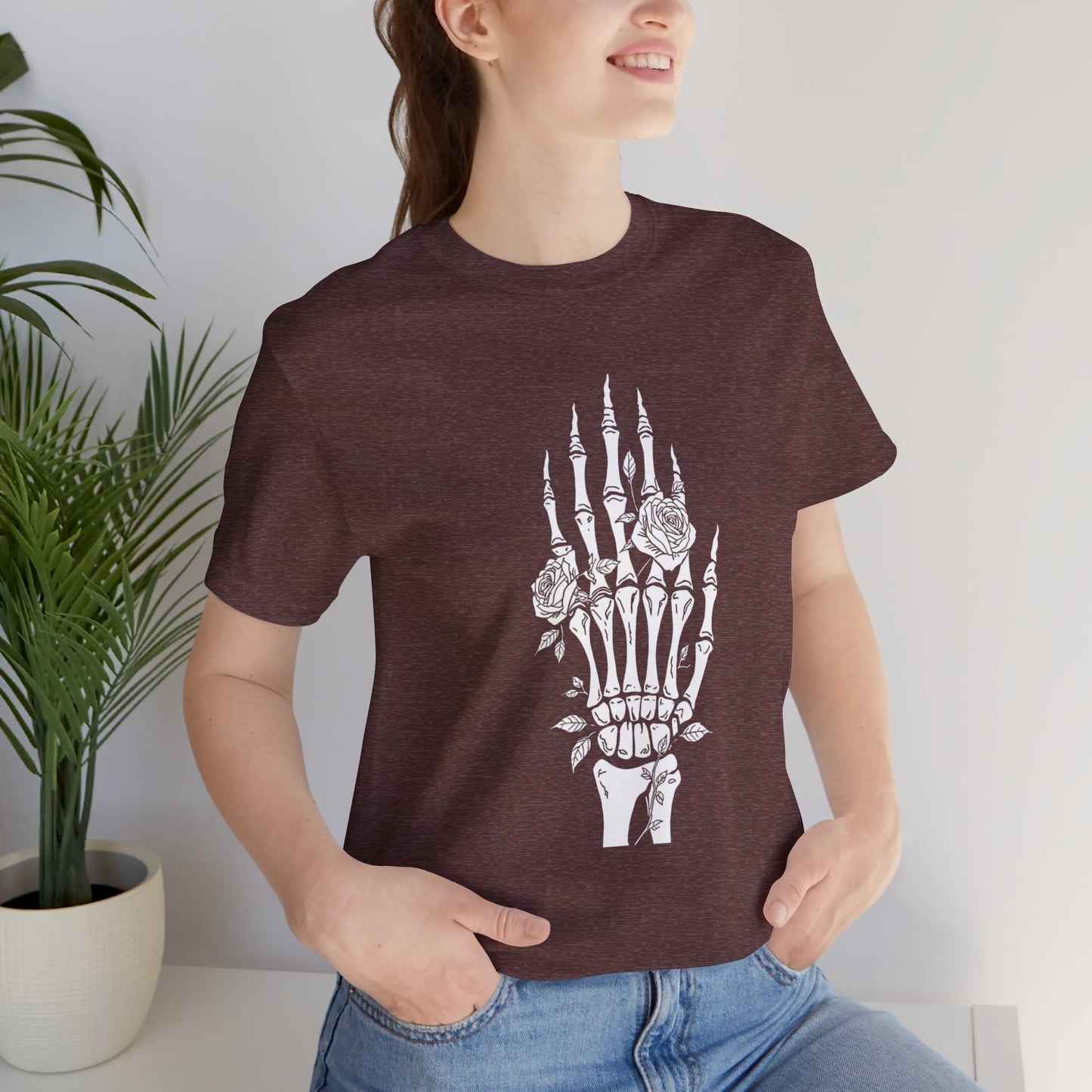 White Roses and Skeleton Hand  Gothic Graphic T-Shirt – Alt Aesthetic Poetic Goth Streetwear