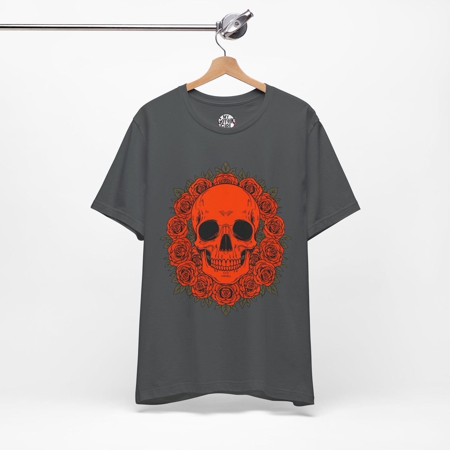 "ORANGE SKULL & ROSES"  Gothic Graphic T-Shirt – Alt Aesthetic Poetic Goth Streetwear