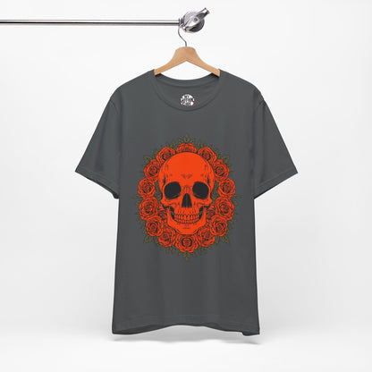 "ORANGE SKULL & ROSES"  Gothic Graphic T-Shirt – Alt Aesthetic Poetic Goth Streetwear