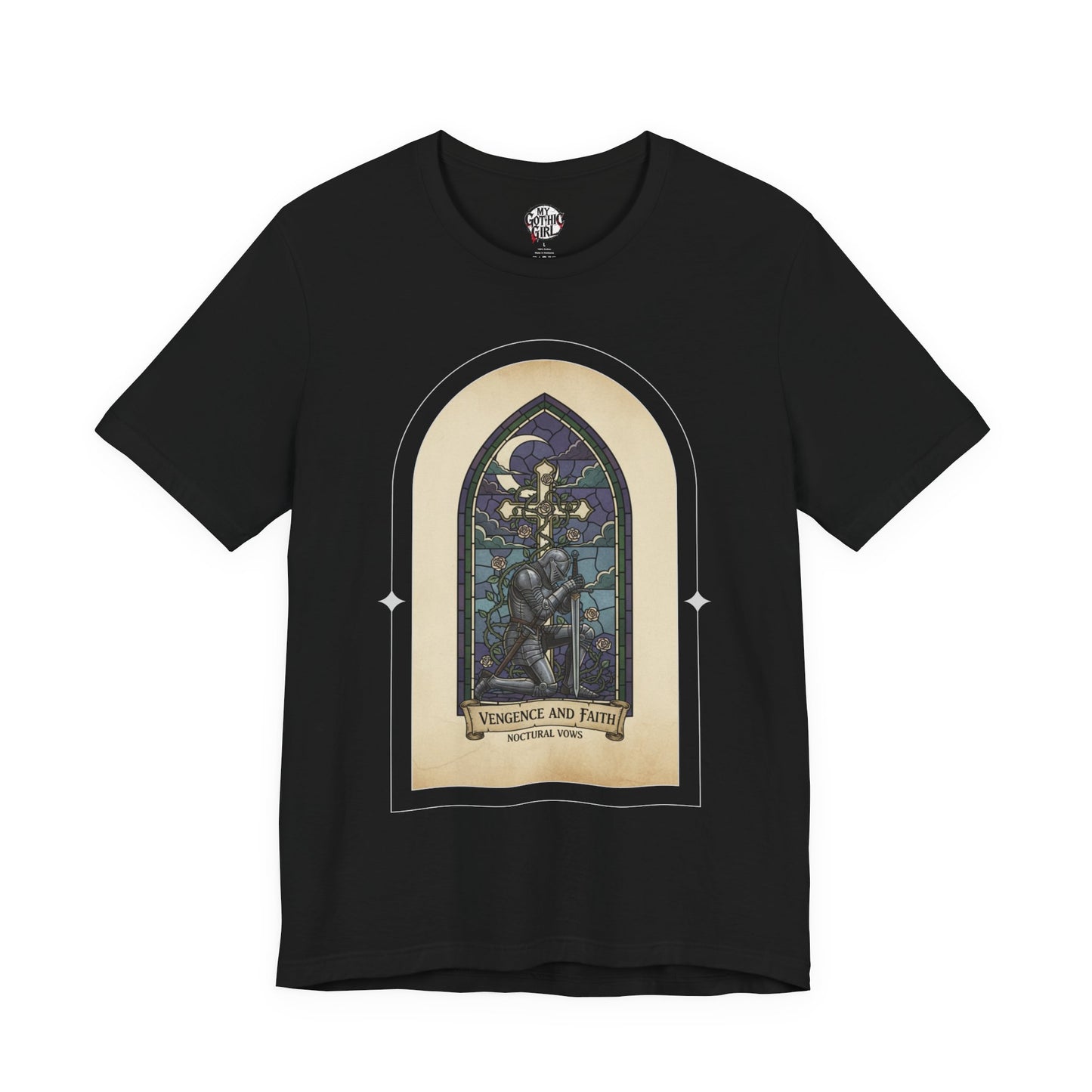 "Vengeance and Faith"  Gothic Graphic T-Shirt – Alt Aesthetic Poetic Goth Streetwear
