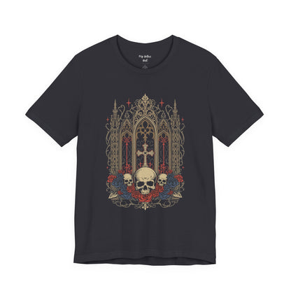 Gothic Cathedral Skull Tee — Dark Floral Skull T-Shirt