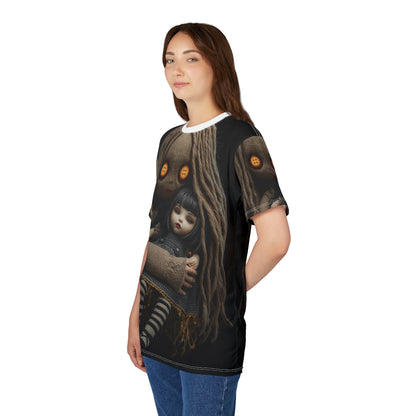 Gunny Sack Doll with Toy Gothic Doll | Horror All-Over Print T‑Shirt