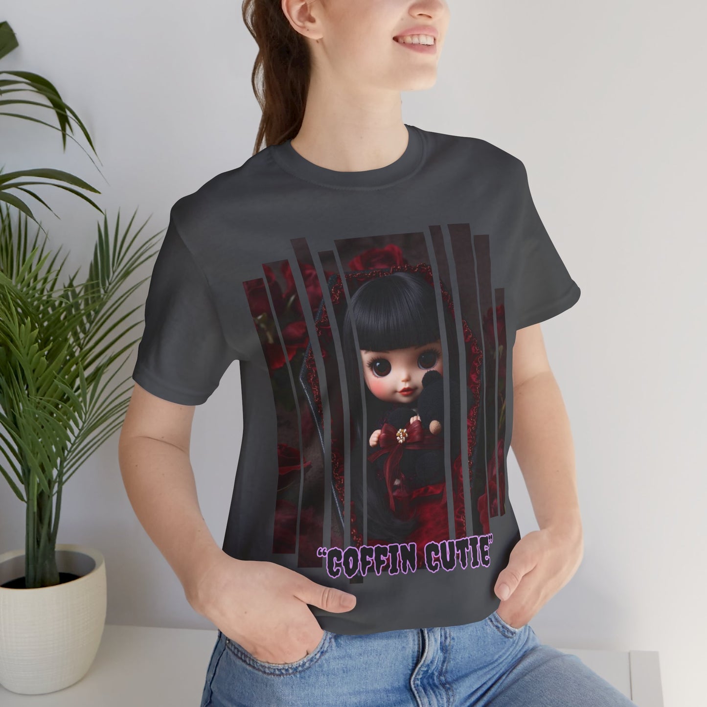 “Coffin Cutie” — cute Gothic doll peeking out from a small coffin Graphic T-Shirt – Alt Aesthetic Poetic Goth Street-wear