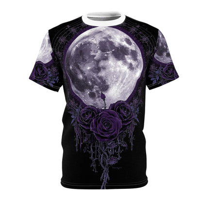 Purple Moon & Roses Tee — Gothic Floral Moonlight All-Over Print Shirt