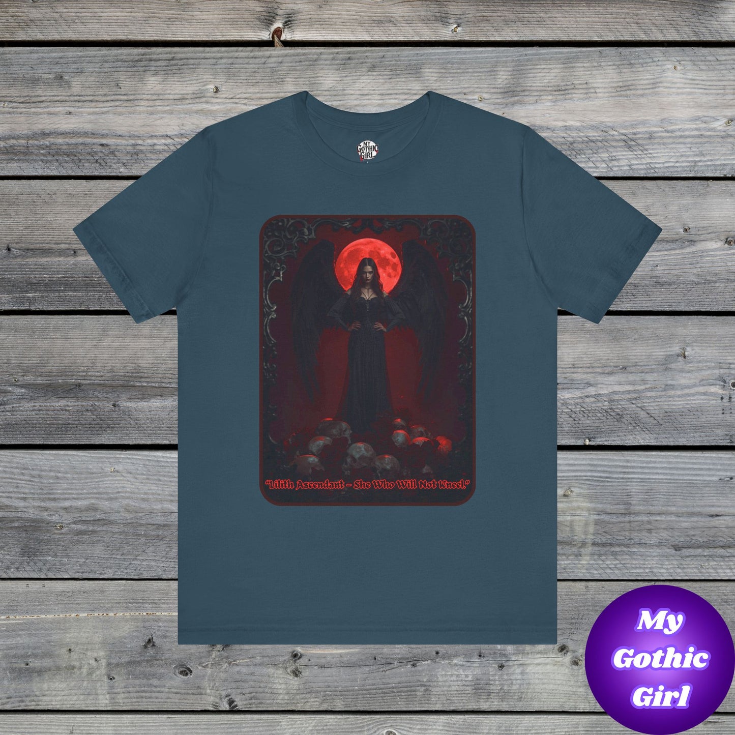 “Lilith Ascendant — She Who Will Not Kneel.” Graphic T-Shirt – Alt Aesthetic Poetic Goth Street-wear