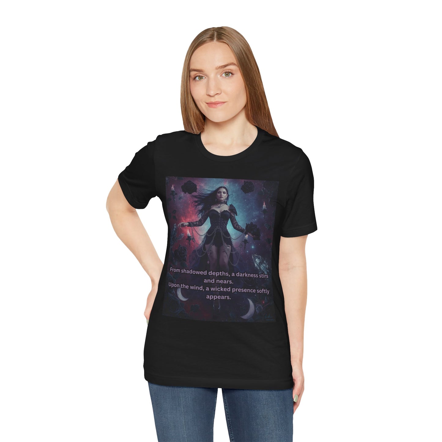 Fantasy Witch T‑Shirt — "From shadowed depths..." Mystical Gothic Tee