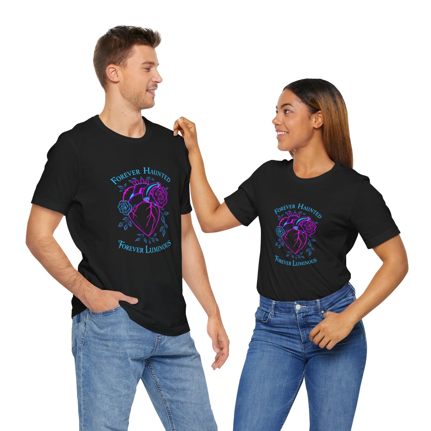 "FOREVER HAUNTED, FOREVER LUMINOUS"  Gothic Graphic T-Shirt – Alt Aesthetic Poetic Goth Streetwear