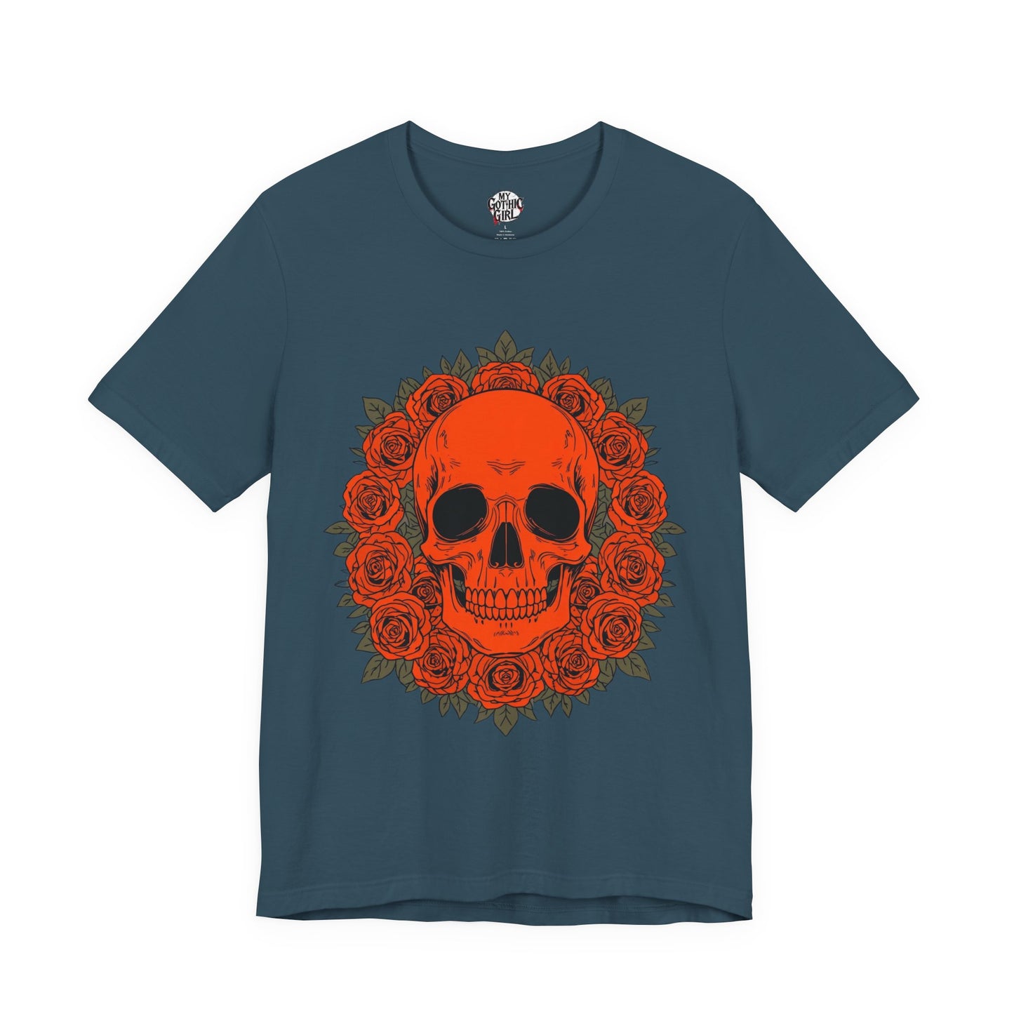 "ORANGE SKULL & ROSES"  Gothic Graphic T-Shirt – Alt Aesthetic Poetic Goth Streetwear