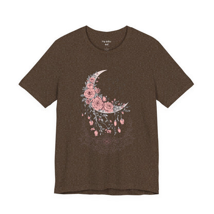 Celestial Goth Crescent Moon Tee with Dripping Florals – Mystic Graphic Art