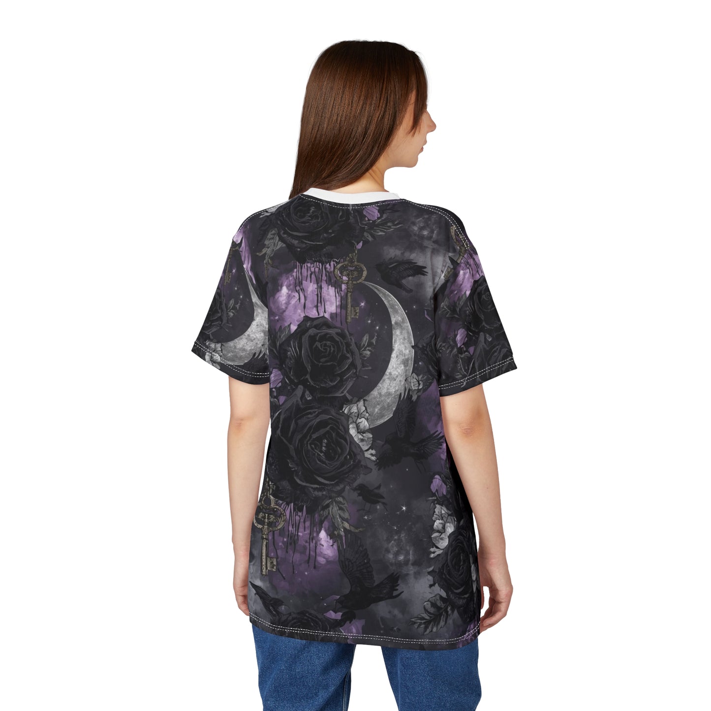 Gothic Moon & Roses Tee — Dark Floral Crescent Moon Keys All-Over Print
