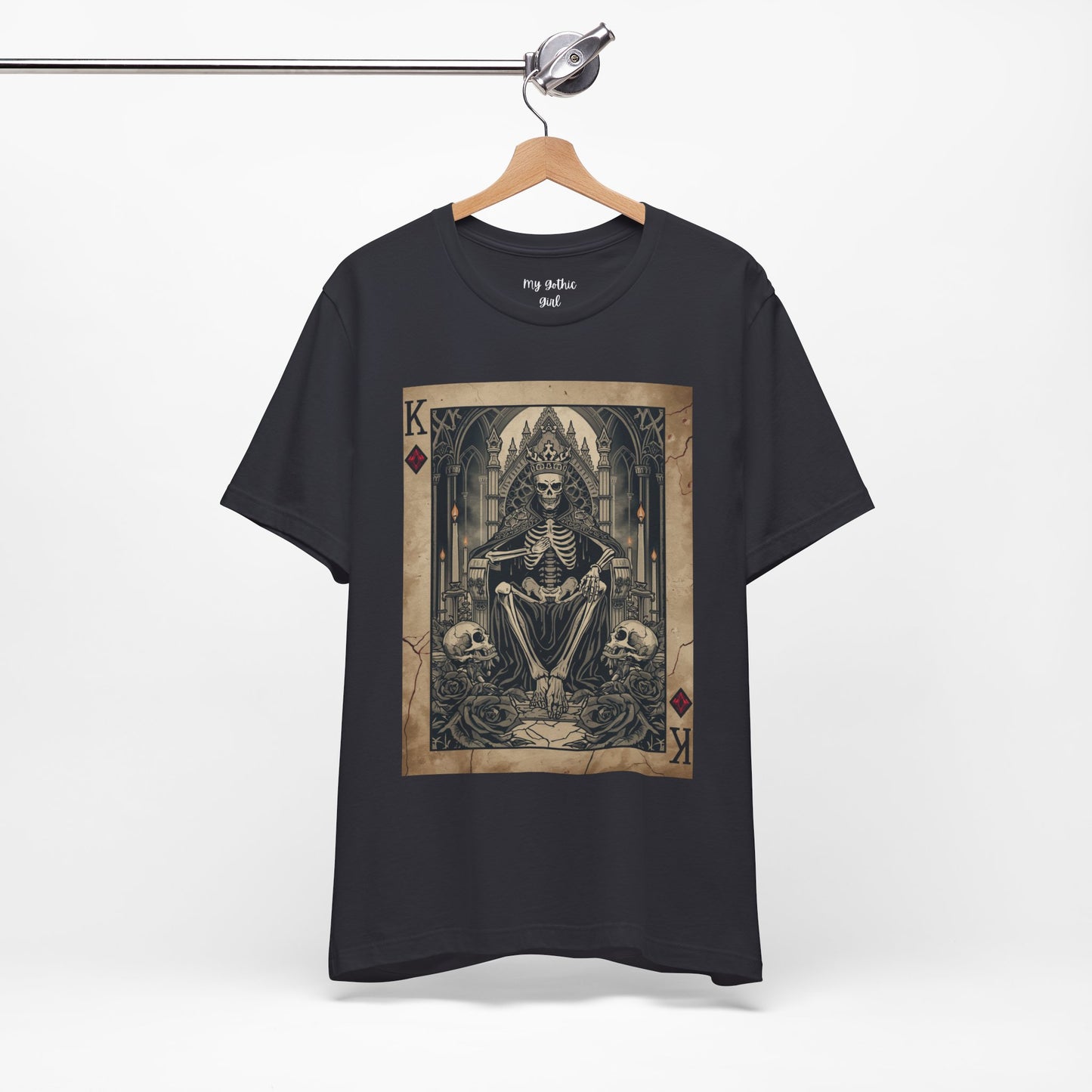 Skeleton King Playing Card Graphic Tee — Gothic Skull Throne T-Shirt