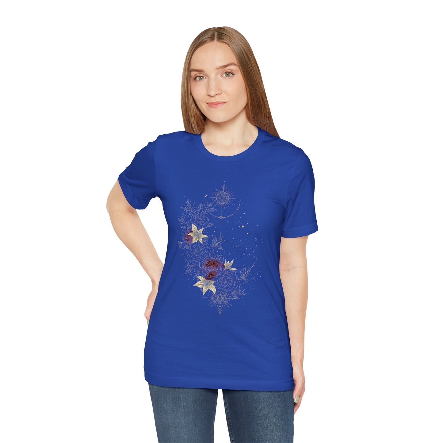 “Dark Floral Moon & Ornamental Geometry” T-Shirt Dark Floral Moon Ornamental Geometry Unisex Jersey Short Sleeve Tee