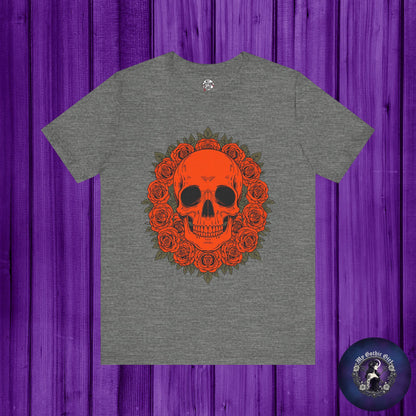 "ORANGE SKULL & ROSES"  Gothic Graphic T-Shirt – Alt Aesthetic Poetic Goth Streetwear