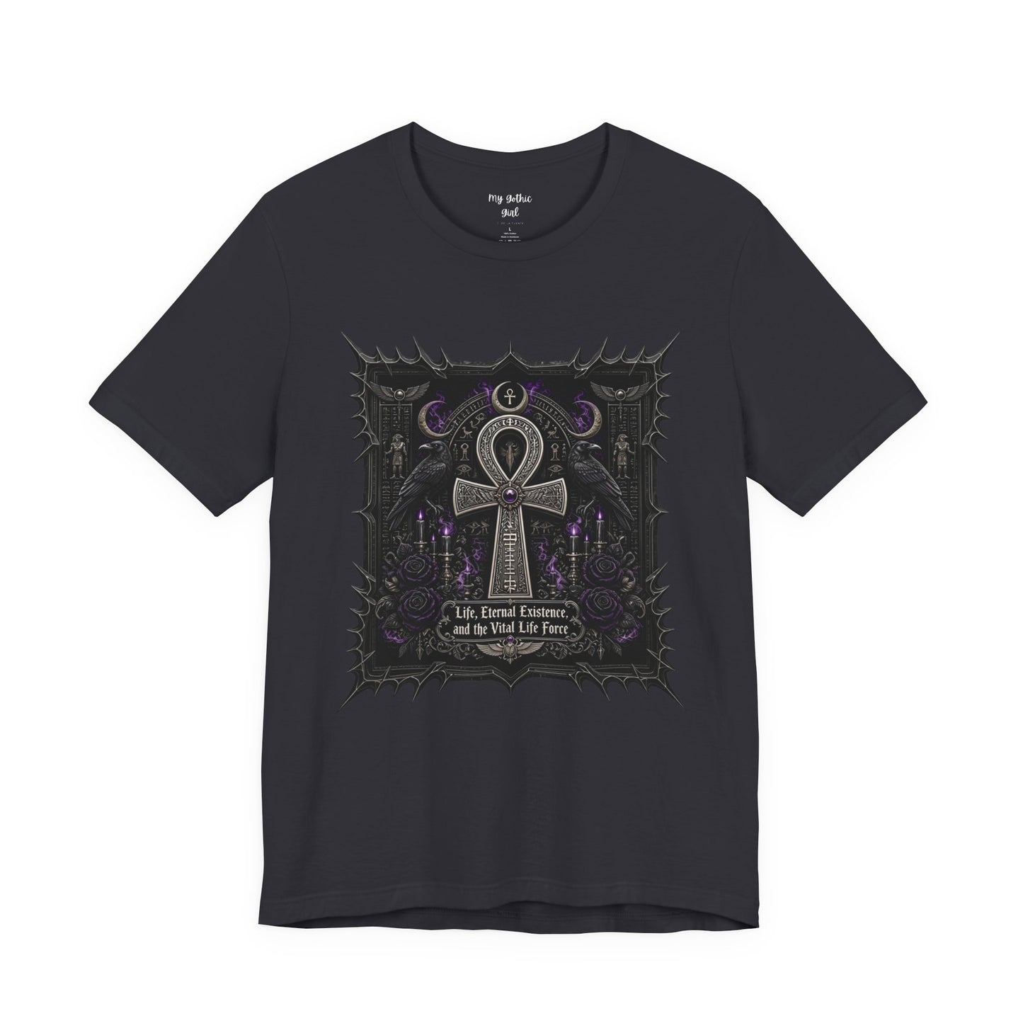 Ankh Gothic Tee — "Life, Eternal Existence and the Will to Fear" Black Graphic T-Shirt