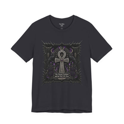 Ankh Gothic Tee — "Life, Eternal Existence and the Will to Fear" Black Graphic T-Shirt