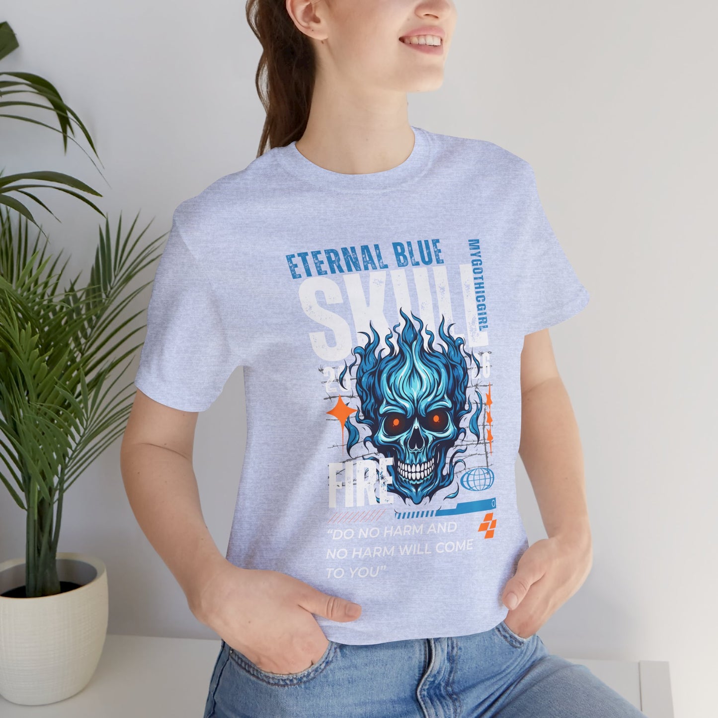 Eternal Blue Skull Flame Gothic Tee