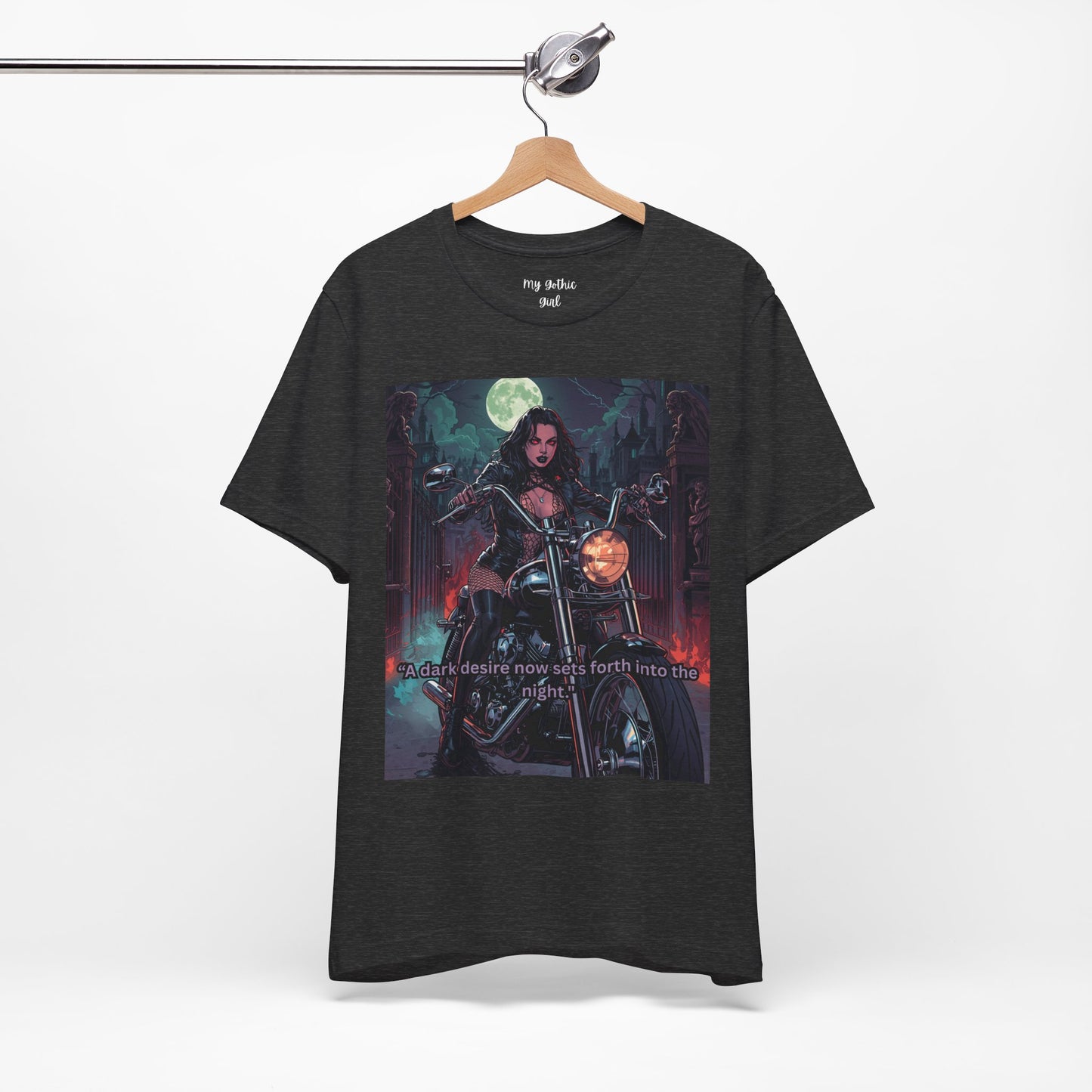 Dark Rider Motorcycle T-Shirt — "A dark desire now sets forth into the night" Gothic Tee