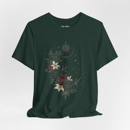 “Dark Floral Moon & Ornamental Geometry” T-Shirt Dark Floral Moon Ornamental Geometry Unisex Jersey Short Sleeve Tee