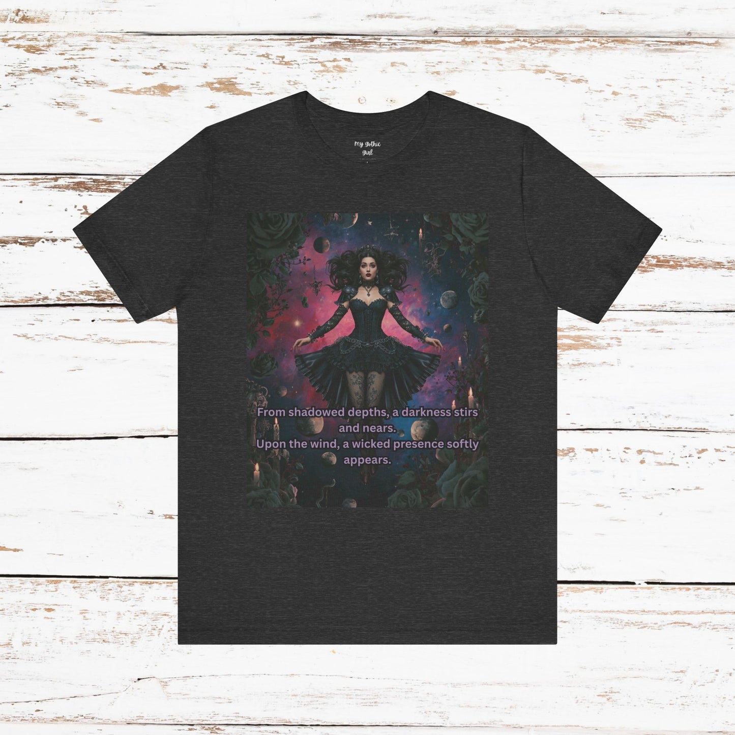Gothic Sorceress Tee — "From shadowed depths..." Dark Fantasy Graphic T-Shirt