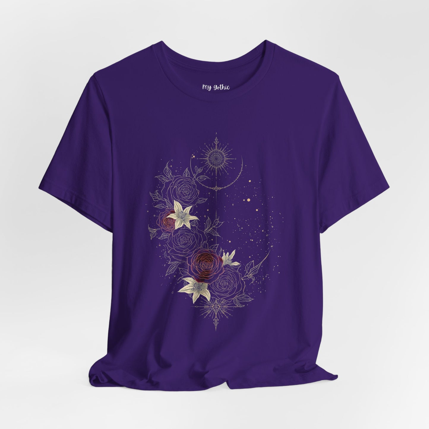“Dark Floral Moon & Ornamental Geometry” T-Shirt Dark Floral Moon Ornamental Geometry Unisex Jersey Short Sleeve Tee