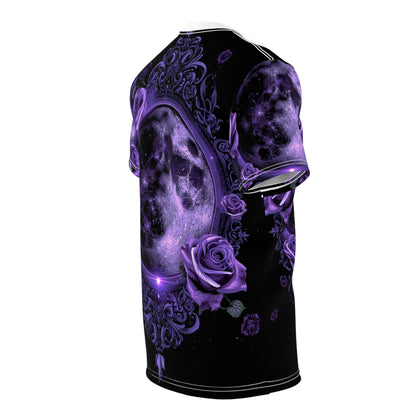 Purple Moon & Roses Tee — Gothic Floral Moonlight All-Over Print Shirt