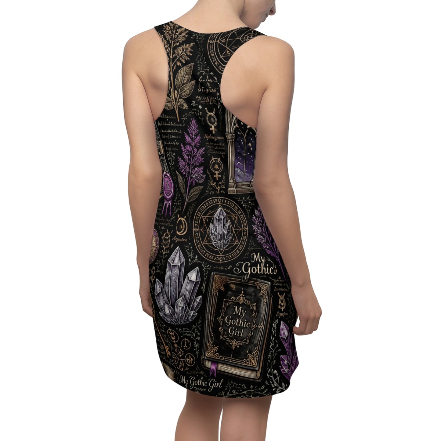 Dark Academia Alchemist - Gothic Crystal & Books Racerback Dress