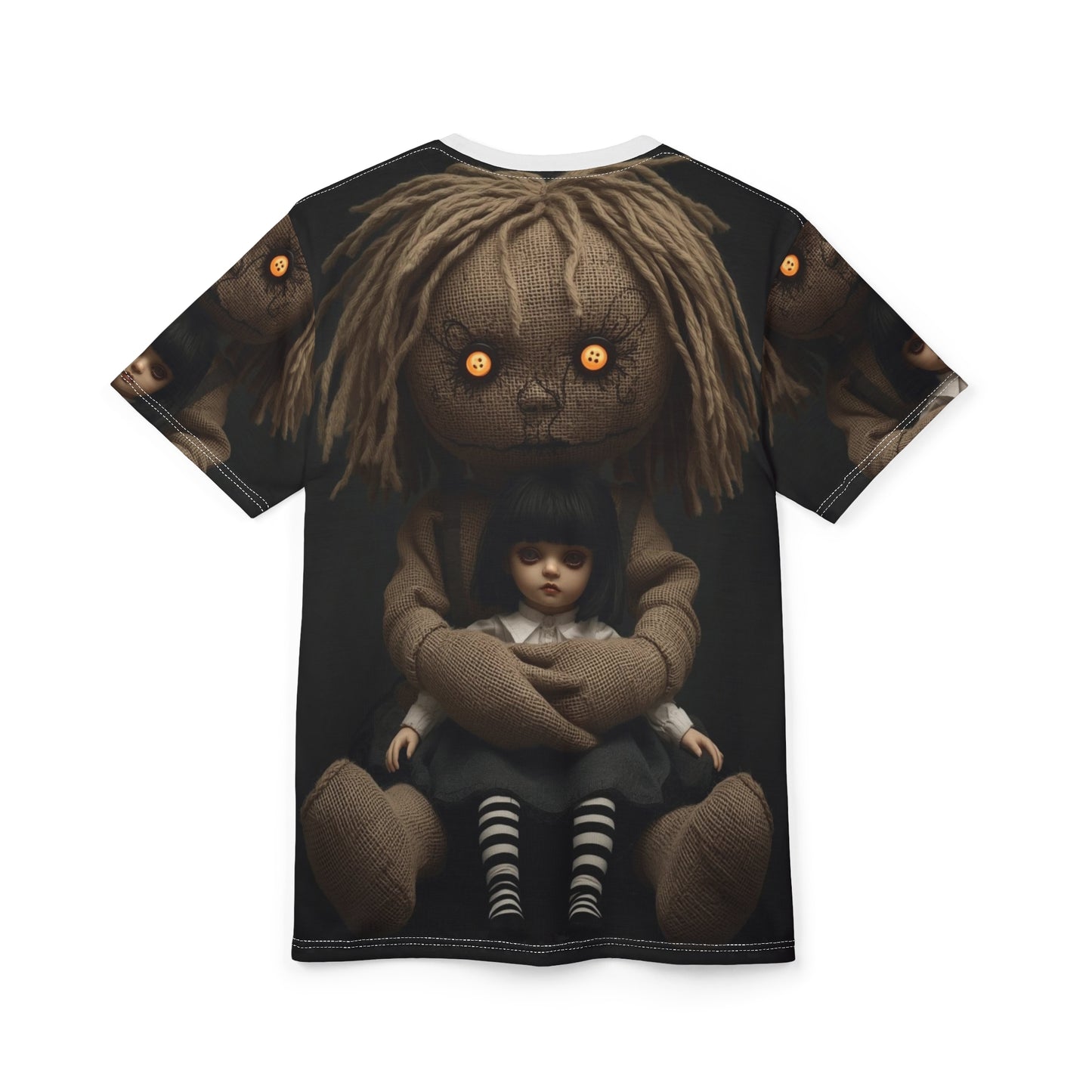 Gunny Sack Doll with Toy Gothic Doll | Horror All-Over Print T‑Shirt